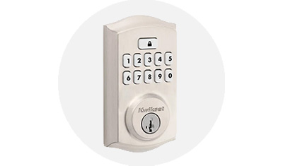 Kwikset Smartcode Collection Electronic Deadbolt product isolated on top of a gray circle